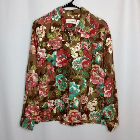Alfred Dunner Lined Floral Jacket Cardigan Blazer Earth Tones Microfiber sz: 10 - Picture 1 of 6